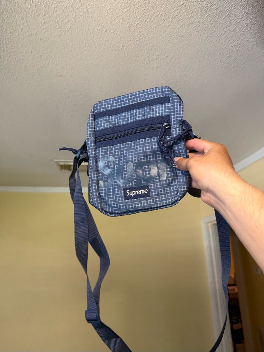 Supreme Navy Grid Shoulder/Crossbody Pouch